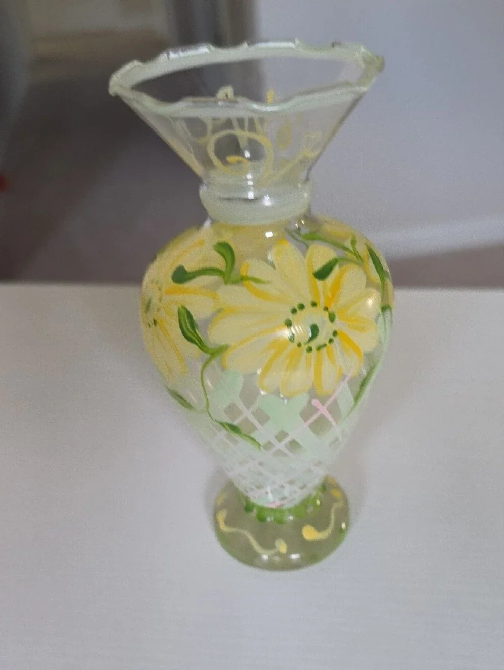 Tracy Porter Yellow Floral Hand-Painted Glass Vase
